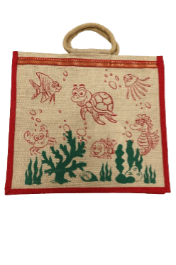 PALAK SAXENA Jute Bag for Shopping - Shoulder Bag | Eco Friendly Bags for Shopping - Cute & Quirky Collection (Tortoise, Fish - Red) - Handbags | Buy online on ZillyBuy