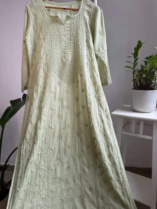 Kota Soft Cotton Chikankari Kurti - Green-Green / cotton / XS