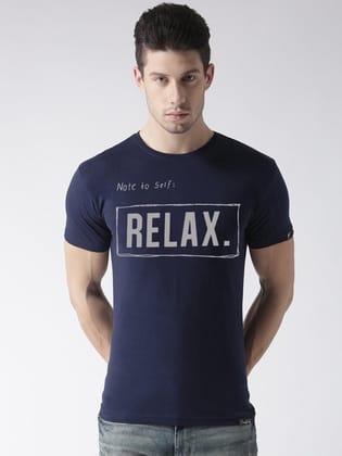 Men's Half Sleeve NOTERELAX Graphic T-Shirt-NAVYBLUE / Medium / 100% Bio Wash Cotton