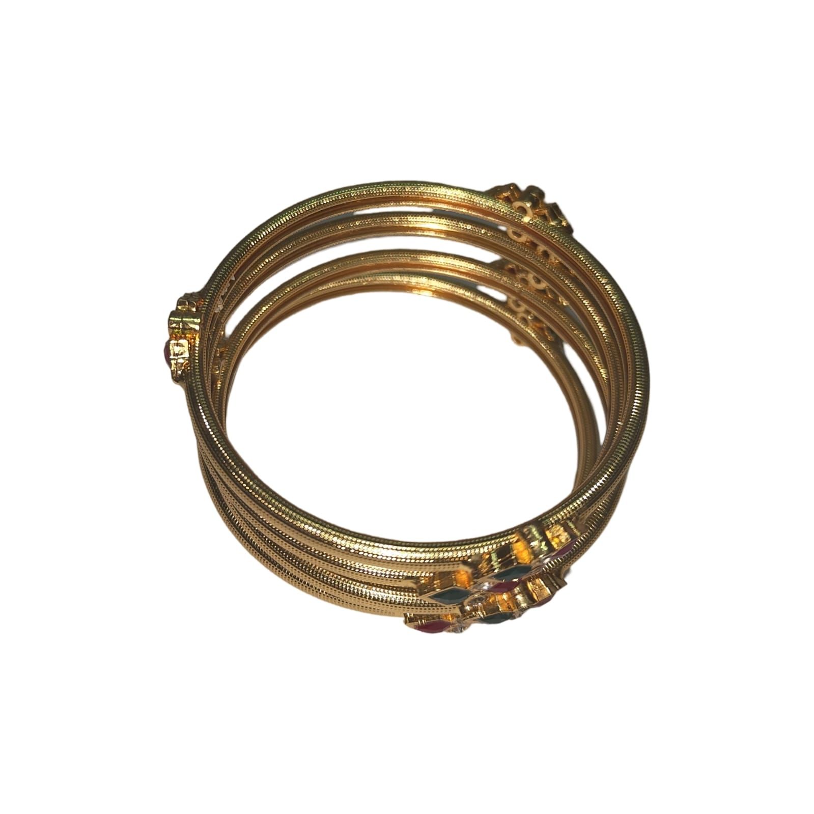 Gold Plated Bangle Set with Multicolor Stones for Women