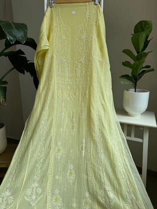 Mul Chanderi Chikankari Anarkali - Yellow-Yellow / Mul Chanderi