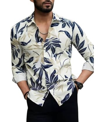 bluecorp enterprise Polyester Regular Fit Printed Full Sleeves Men's Casual Shirt - Off-White ( Pack of 1 )