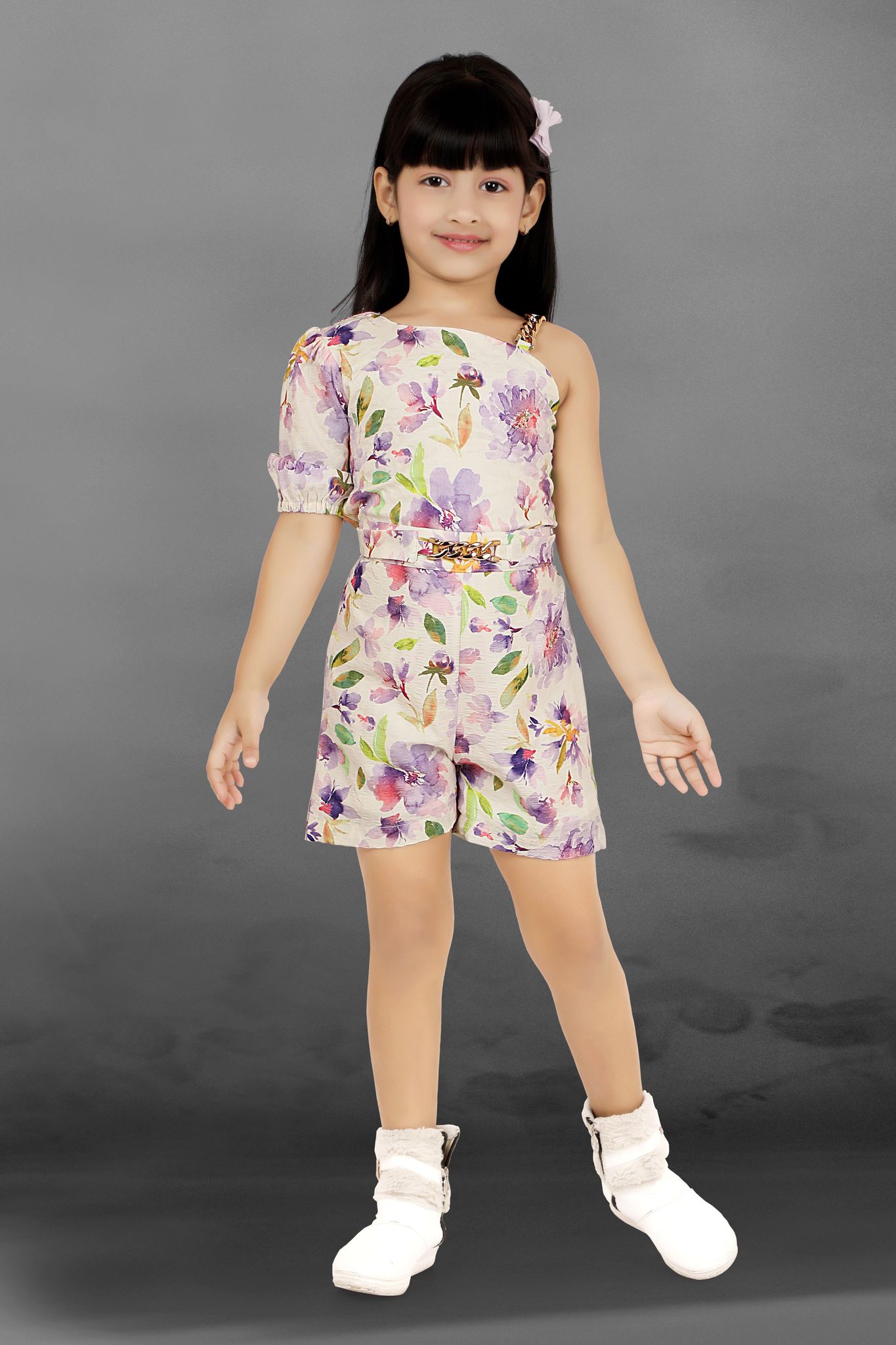 Girls One Shoulder Romper [GD-1549] (1-6Years)-1-2Y (Size - 18) / Purple / Imported