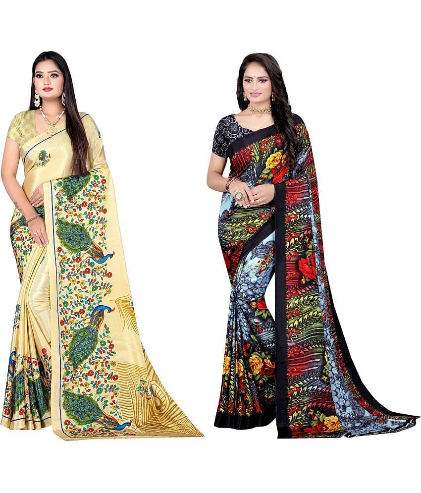 LEELAVATI Crepe Printed Saree With Unstitched Blouse Piece ( Multicolor )