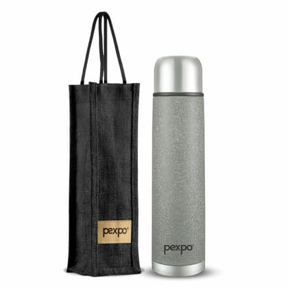 Pexpo 24 Hrs Hot & Cold, 1000 ML Stainless Steel Insulated ISI Certified Flask with Jute Bag, Grey, Set of 1, Flamingo | Leak-Proof | Eco-Friendly | Office | Home | kitchen | Travelling | Hiking Flask