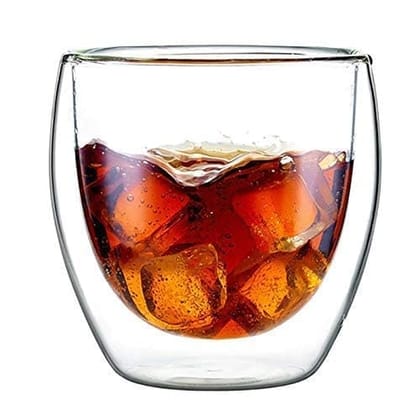 Double Wall Glass 250Ml Set of 2 Double Layer Tea & Coffee Cup Double Walled Glass Mugs for hot & Cold Drinks Coffee Tea Milk cappuchino Juice (240 Ml Tumbler)