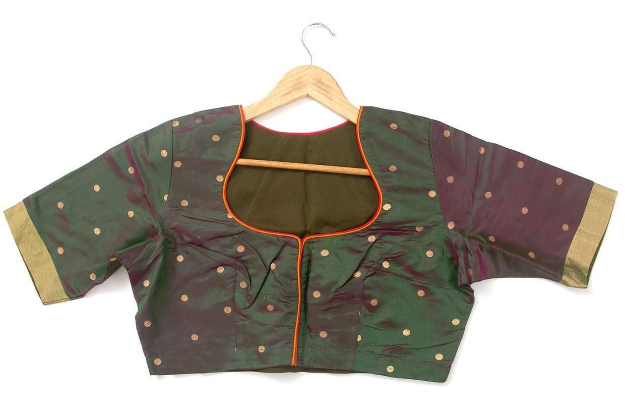 Manthulir Green And Pink Silk Readymade Blouse PV BL 142-46