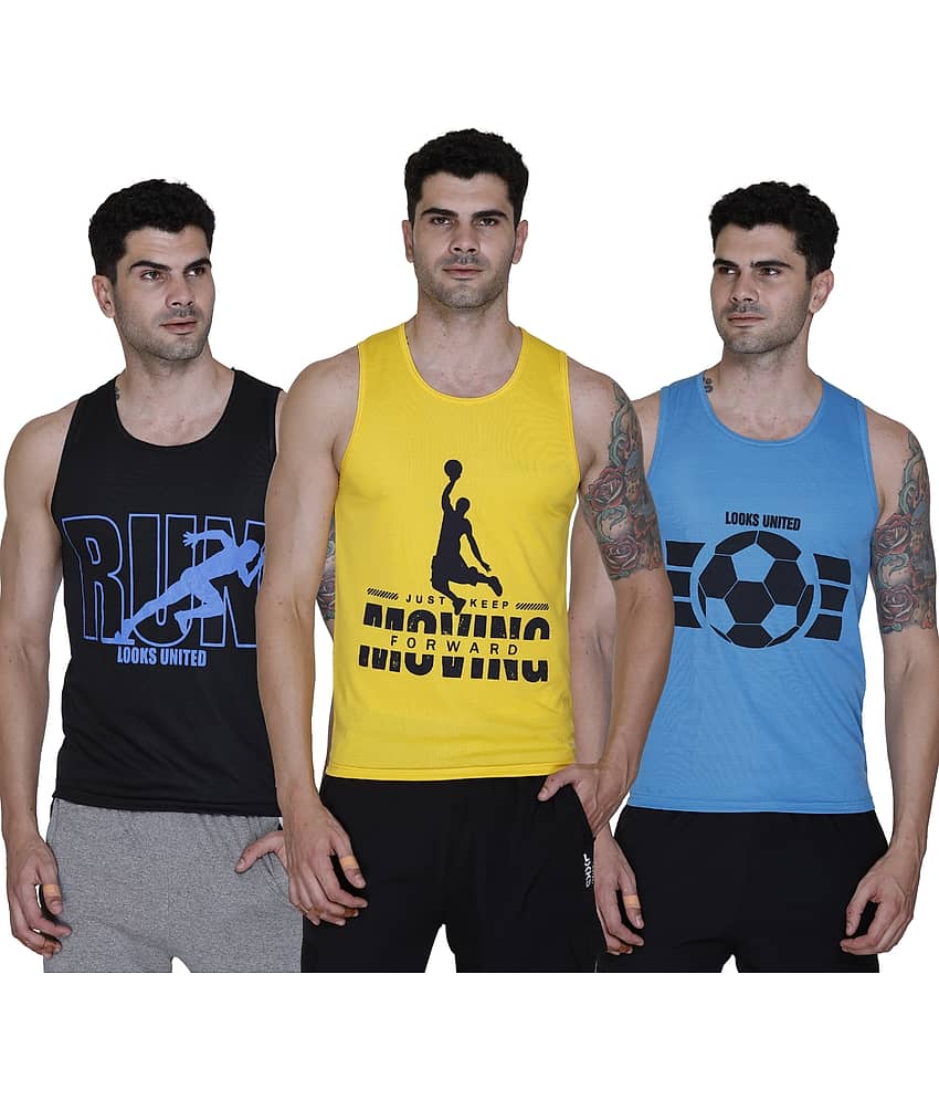 Looks United Pack of 3 Polyester Gym Vest For Men ( Multi )