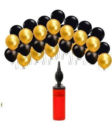 KR Solid 50 Metallic Balloons(Black,Gold) with 1 Handy Air Balloon Pump Balloon