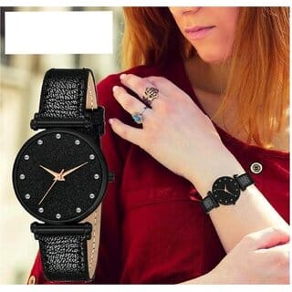 Bolun Black 12D Dial Rose Rl Cash Leather Black Belt Analog Women and Girls Watch2Cvvm461