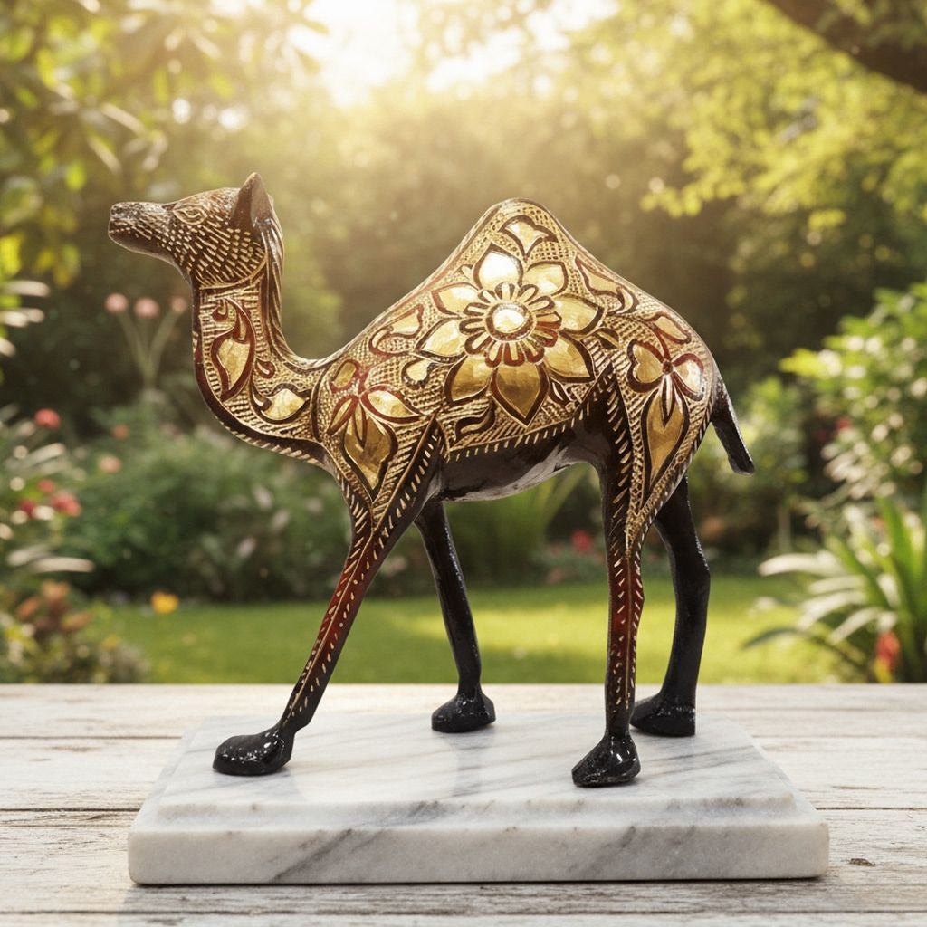 Premium Brass Camel Decorative Statue for Luxury Interior Decor, Height : 7 Inch (ANMAS142 D)