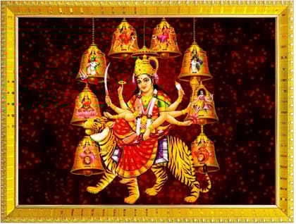 NOKKES Sherawali maa veshno maa durga maa photo Golden 5X7 Inch Photo Frame_AQW5