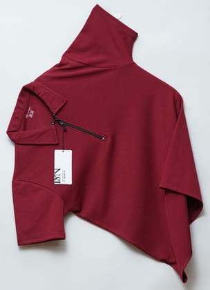 Maroon Zipper Polo T Shirt-M