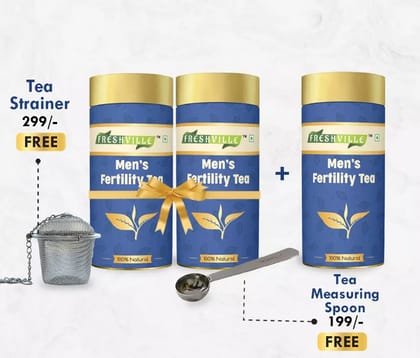 Freshville Men Fertility Tea | Pure & Natural | Balancing Hormone & Testosterone Level | Ashwagandha, Hibiscus, Liquorice, Turmeric, Cinnamon, Gokhru, Shatavari, Green tea Tin (100gx3).3 Mont