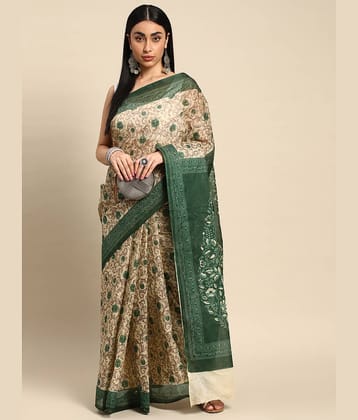 SHANVIKA Cotton Printed Saree Without Blouse Piece ( Beige )