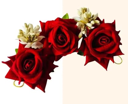 Kozykit Maroon Rose Mogra Gajra for Women & Girls | Artificial Jasmine Floral Hair Accessory | Bridal Bun Juda Brooch & Braid Decoration | Wedding, Party & Festive Hair Jewellery