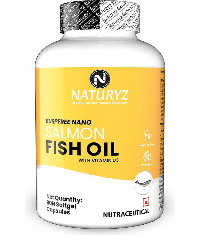 NATURYZ BURPFREE SALMON Fish Oil 2000 Mg with Vitamin D3 for Skin, Eyes, Heart & Brain - 90 Softgels