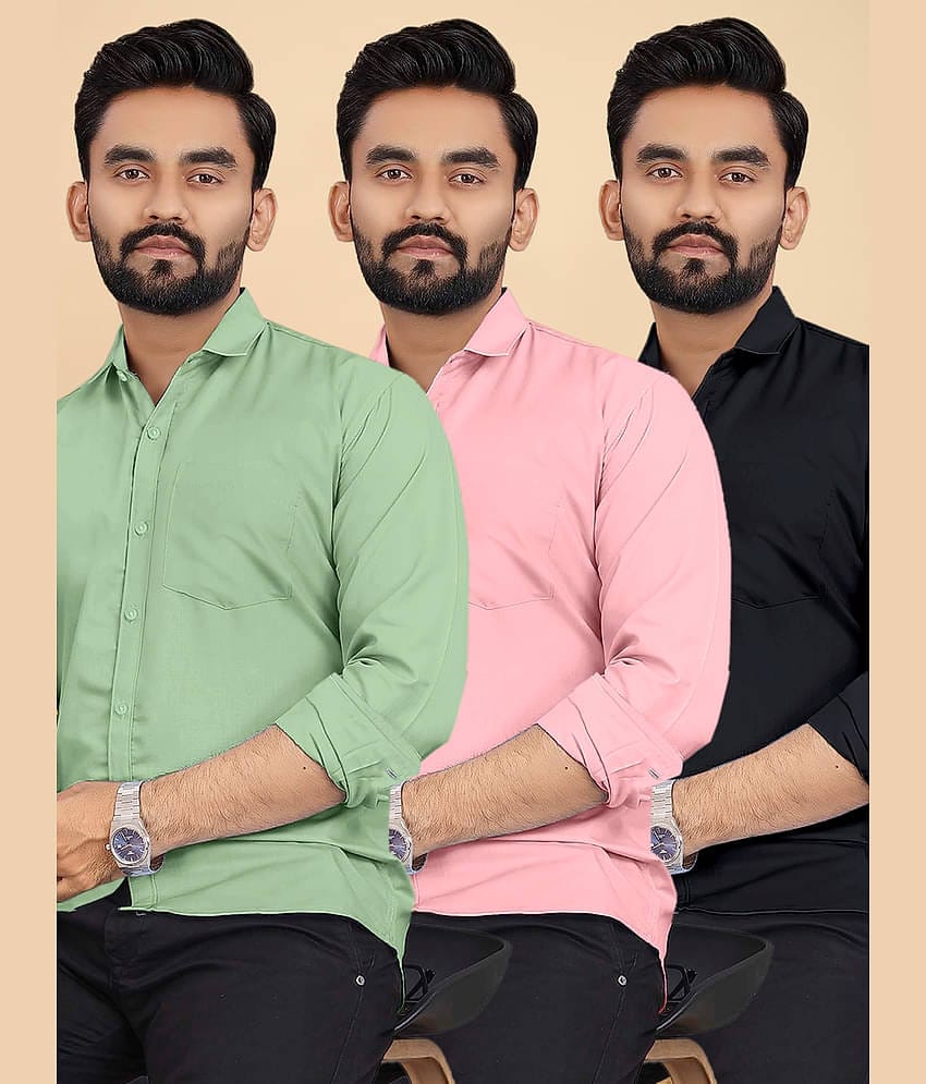 ALY JOHN Cotton Regular Fit Full Sleeves Men's Formal Shirt - Multicolor 7 ( Pack of 3 )