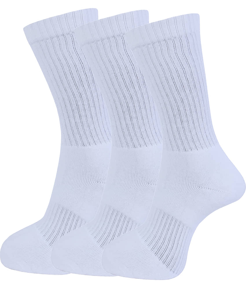 Dollar - Cotton Blend Men's Solid White Full Length Socks ( Pack of 3 )