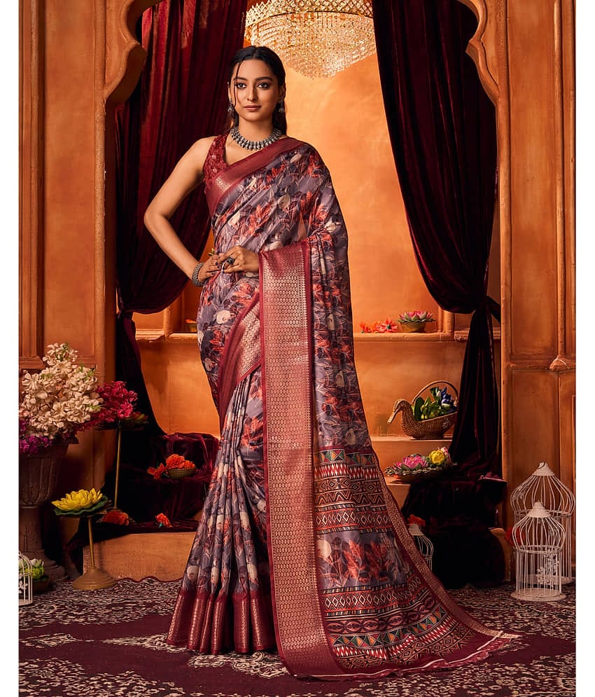 Aadvika Cotton Printed Saree With Unstitched Blouse Piece ( Pink )