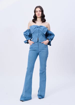 Zora (blue denim co-ord set with sleeves)-Blue / XS