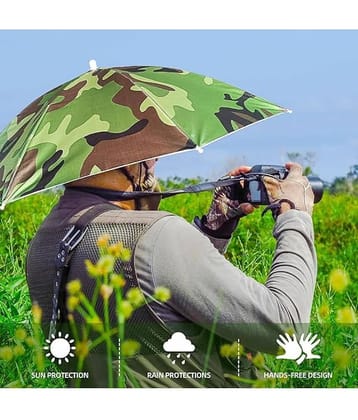 Infispace Headwear Cap Umbrella Army Color Soft Durable, Adjustable Elastic, (21) Size Fits All Ages Plastic Hat Cap Umbrella for Kids, Men/Women and Adults Rain Protection Headwear Hat Umbrella (Army) Pack of 1