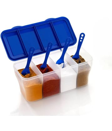 MAGICSPOON 4 Section Container Plastic Blue Spice Container ( Set of 1 )