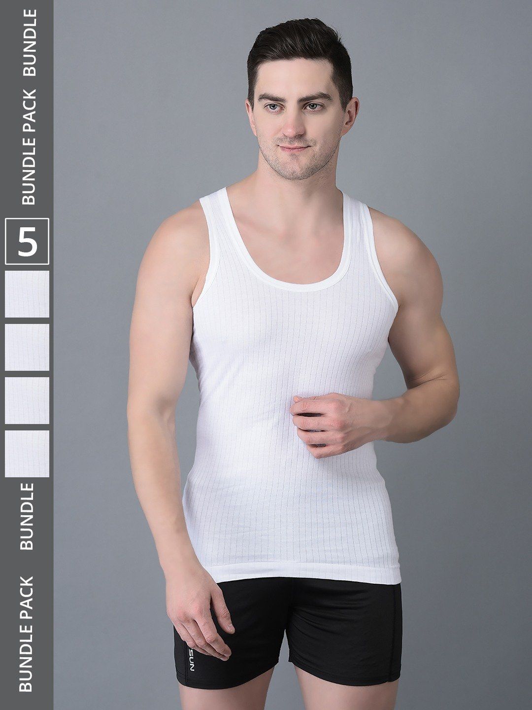 Men's White Pack of 5 Solid Combed Cotton Vest