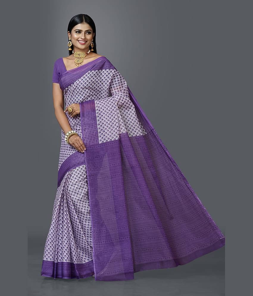 SHANVIKA Cotton Printed Saree Without Blouse Piece ( Beige )