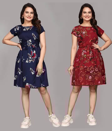 KALAVRITTA Women Crepe Printed Fit & Flare Dress ( Multicolor 2 )