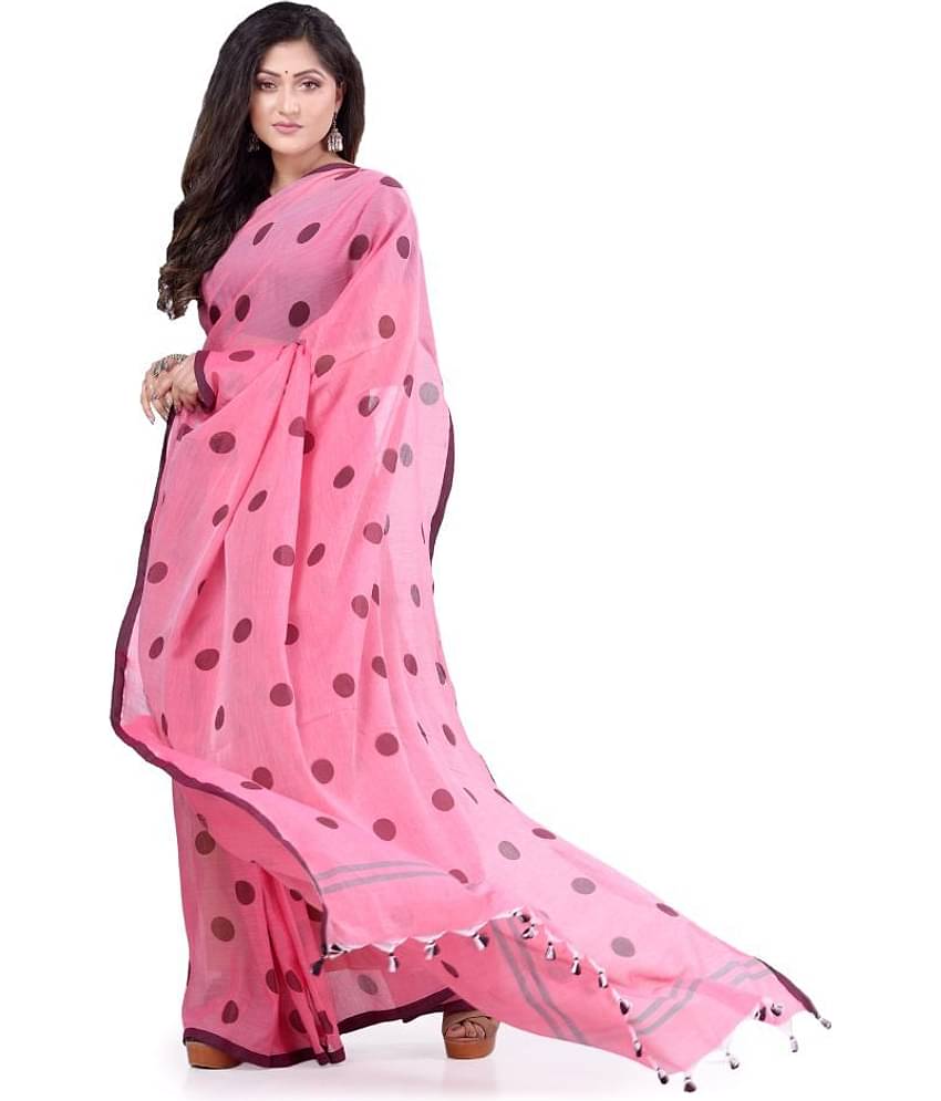 Desh Bidesh Cotton Self Design Saree Without Blouse Piece ( Pink )