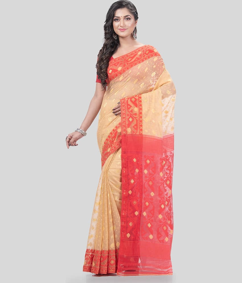 Desh Bidesh Cotton Self Design Saree Without Blouse Piece ( White )