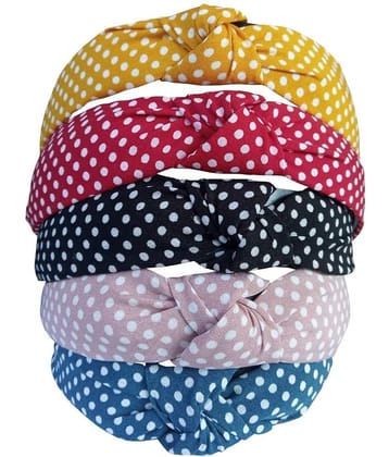 FOK 5 Pieces Non Slip Fabric Polka Dots Knot Wide Elastic Headbands for Women & Girls
