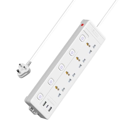 Portronics Power Plate 19 Extension Board with 4 Universal Sockets, 3m Cord, 2000W Extender, 5 Individual Switches