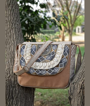 Anekaant Camel Cotton Sling Bag
