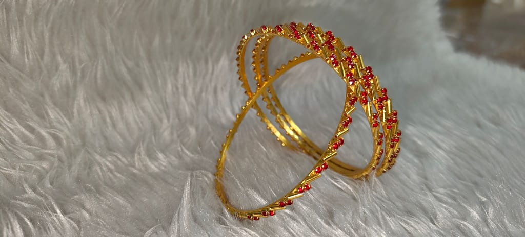 Gold Plated Ruby Bangle Set of 4