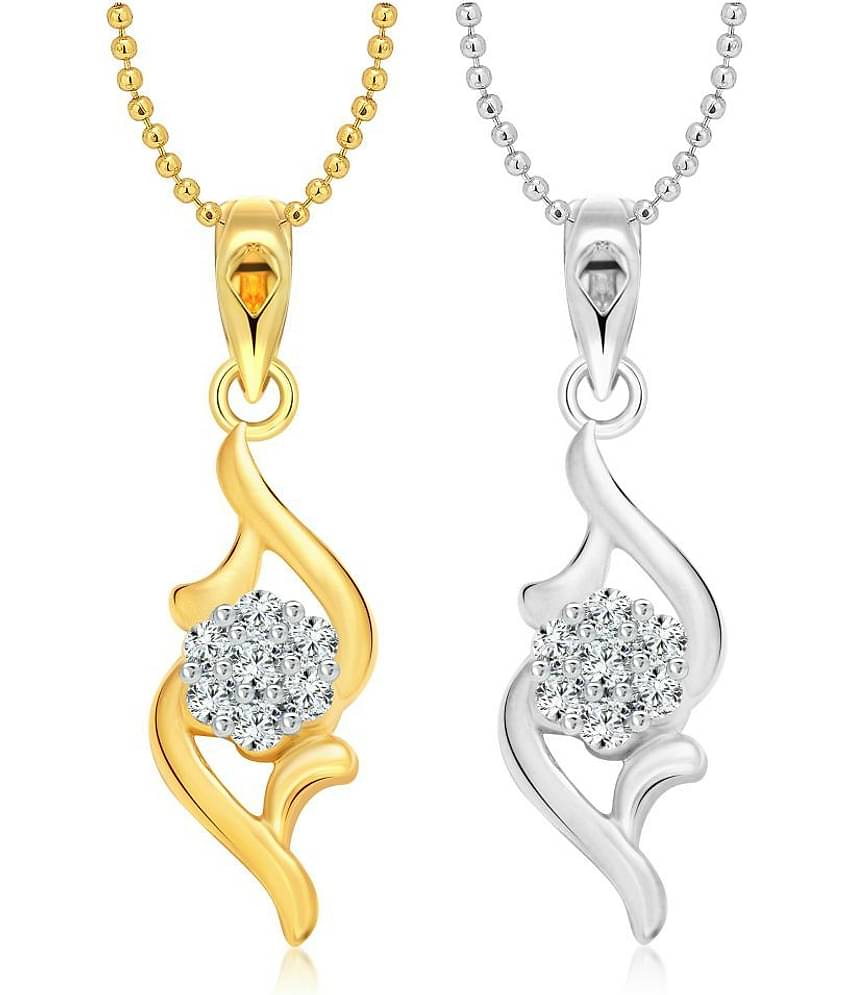 Vighnaharta Floral Selfie CZ Gold and Rhodium Plated Alloy Pendant with chain for Girls and Women.