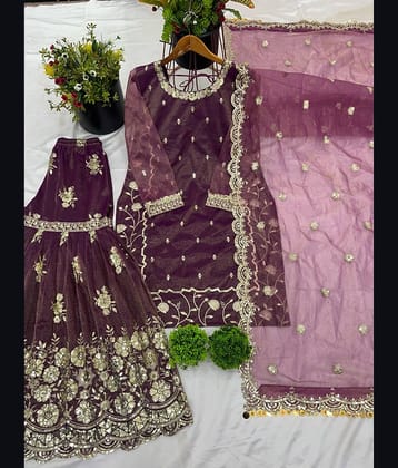 YASHASVI ENTERPRISE Women Net Embroidered Straight Kurti With Sharara And Gharara ( Multicoloured )