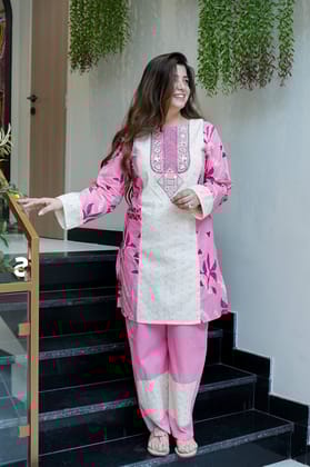 Adaa Floral Schiffli Detailing Co ord Set-M