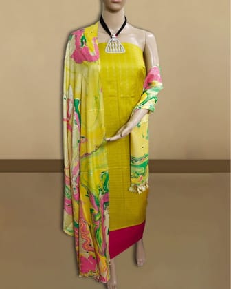 Abstract Katan Silk Tie Dyed Yellow & Pink Suit