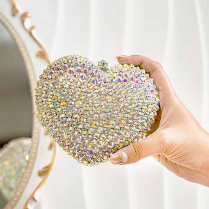 Holo Heart Crystal Clutch Bag