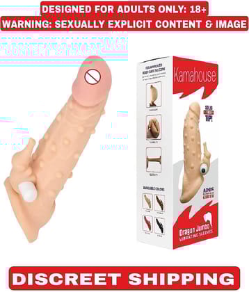 KAMAHOUSE 8 INCH JUMBO HEAD CONDOOM VIBRATING DRAGON PENIS SLEEVE FOR MEN