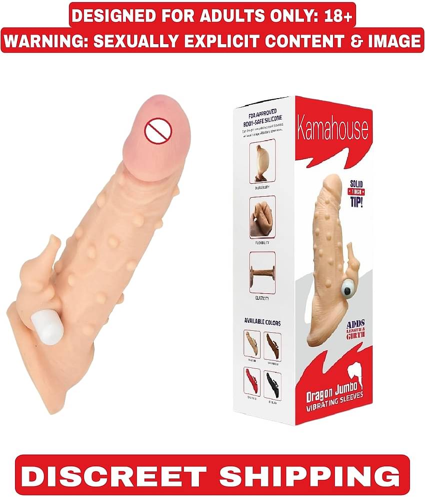 KAMAHOUSE 8 INCH JUMBO HEAD CONDOOM VIBRATING DRAGON PENIS SLEEVE FOR MEN