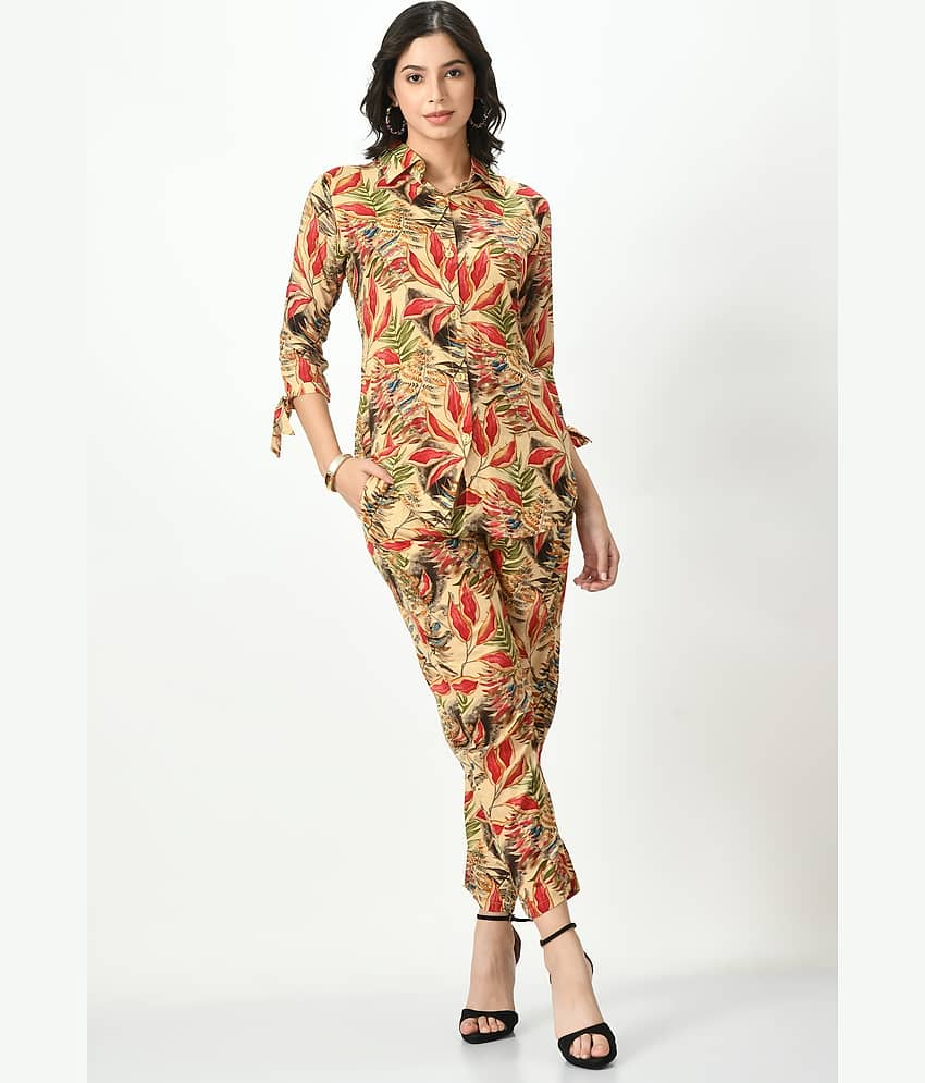 MAURYA Women Printed Shirt With Palazzos Co-Ord Set ( Cream )