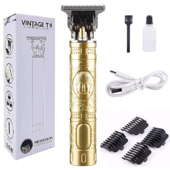 Professional Cordless Hair Trimmer for Men and Women Buddha-Style Electric T-Blade Clipper, Beard/Mustache/Body Grooming Kit with 4 Guide Combs (Gold)