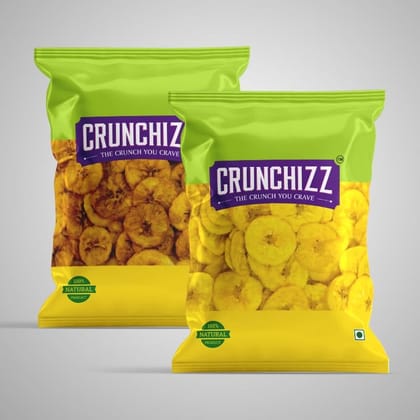 CRUNCHIZZ Authentic Kerala Style Yellow Banana Chips COMBO PACK I Raw Banana (Salty) & Ripe Banana (Sweet) I Traditional South Indian Recipe I No Artificial Additives I Perfect Munchy Bites I Pack of Two I 100 Grams Each I Total 200 Grams
