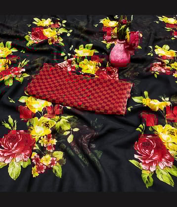 Kashvi Sarees Georgette Printed Saree With Unstitched Blouse Piece ( Black )