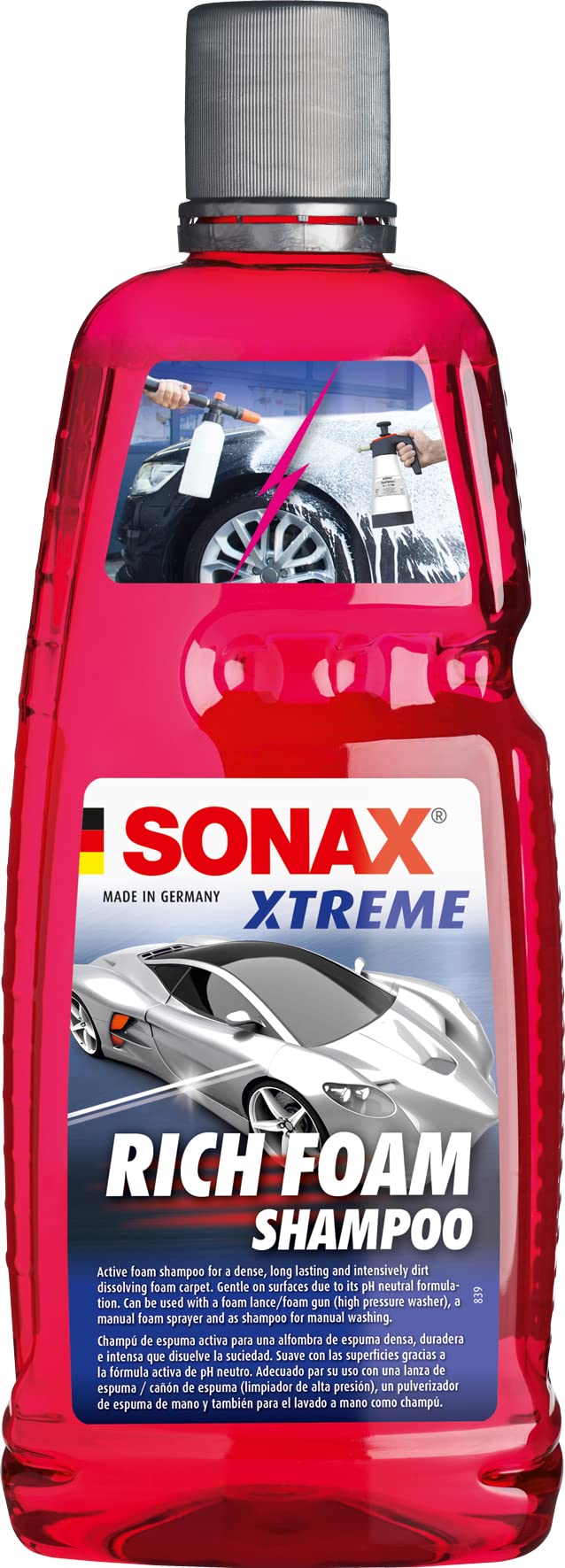 SONAX XTREME Rich Foam Shampoo 1?Ltr | Car Wash Liquid | Berry Scent Fragrance | Safe for Ceramic, Wax,Fiber & PPF | pH?Neutral High-Foaming & Hand Washable | Premium Cleaning Shining Surface