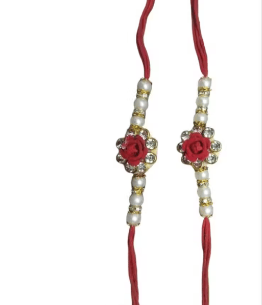 Red Rose Pearl Rakhi Set (Set of 2)