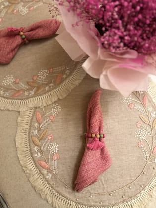 KRI India Raw Bloom Valley of Flowers Table Placemats Set|Set of 6 | Jute beige | 15 inches | Wash & Care | 100% Cotton | Handcrafted in India. 100% organic & natural.